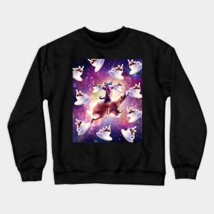 Thug Space Cat On Polar Bear Unicorn - Coffee Crewneck Sweatshirt